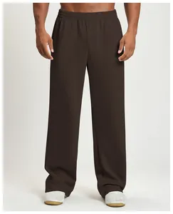 Men's loose fit wide-leg brown sweatpants with elastic waist for gym and leisure
