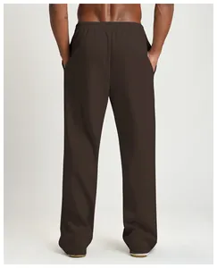 Detailed back view of men's dark brown wide-leg sweatpants featuring a relaxed casual fit