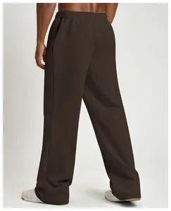 Back view of men's loose brown wide-leg joggers with elastic waist and side pockets