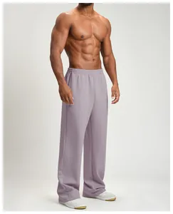 Close-up detail view of men's lavender wide-leg joggers in a comfortable loose fit