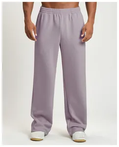 Men's relaxed fit lavender wide-leg joggers with elastic waistband and straight cut.
