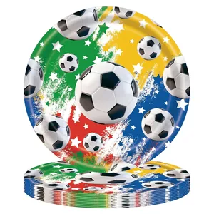 Assiettes en papier jetables sur le thème du football avec motifs graffiti et étoiles