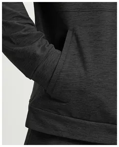Detailed macro view of side pocket and knit texture on grey heathered men's sport jacket