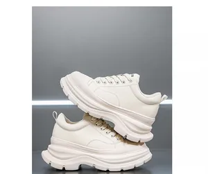 Side view of men's 10cm height increasing chunky platform sneakers in cream white
