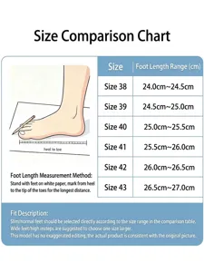 Detailed men's platform shoes size guide with foot length measurements for sizes 38 to 43.
