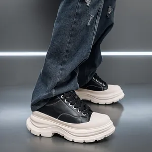 Men Height Increasing Platform Shoes Thick Sole British Style Contrast Martin Shoes Casual Footwear Microfiber Upper