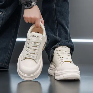 Men's chunky platform sneakers with 10cm height increase and cream soft finish