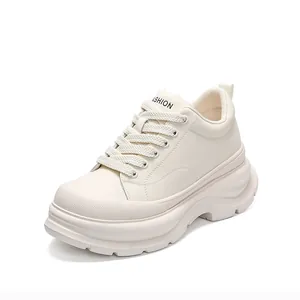 Men's stylish 10cm height increasing platform sneakers in a soft cream white finish