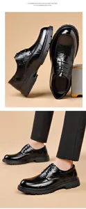 Detailed view of men's black textured leather dress shoes for business commute