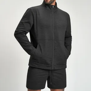 Men's Stand Collar Athletic Jacket Full Zip Cationic Fabric Breathable Slim Fit Sports Top For Fitness Yoga Hiking Outdoor