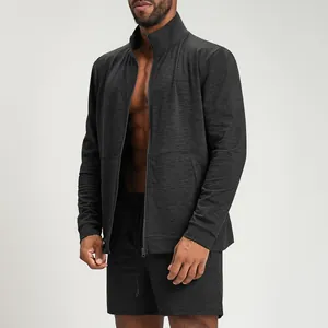 Men's athletic zip-up knitted sports jacket and shorts set for fitness, yoga and hiking