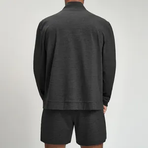 Back view of men's dark grey knit athletic jacket for outdoor fitness and hiking