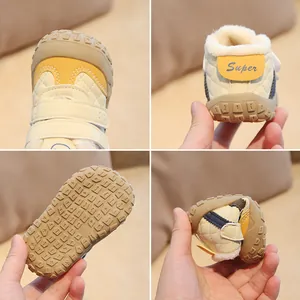 Warm fleece-lined winter baby walking shoes with non-slip soft soles