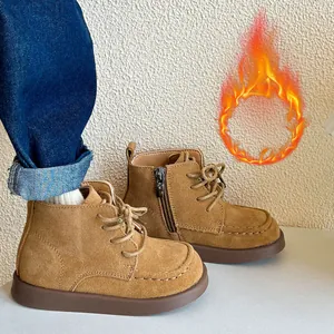 Stivaletti Martin per bambini imbottiti in camoscio marrone per autunno e inverno