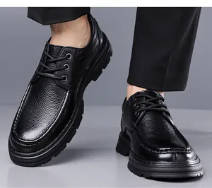 Detailed view of men's genuine leather casual shoes with anti-slip rubber soles