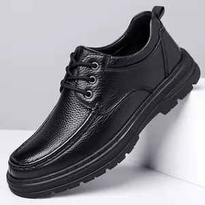 Men Business Casual Leather Shoes Top Grain Cowhide Anti-slip Rubber Sole Lace-up Oxford Loafers Comfortable Breathable Daily Footwear