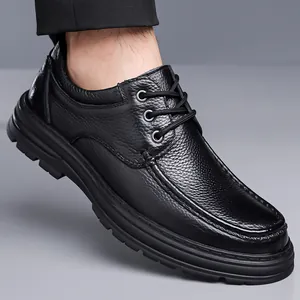 Premium black pebbled leather men's business casual dress shoes with durable rubber sole