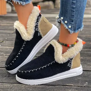 Bottes de Neige Femmes Suédine Doublure Peluche Chaudes Chaussures d'Hiver Plateforme Chaussures en Coton Extérieur Décontracté