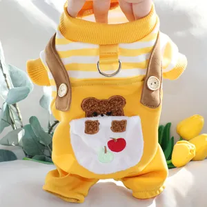 Pet Dog Cat Autumn Winter Suspender Pants Four Legged Clothes Warm Striped Overalls with D Ring Harness for Small Dogs