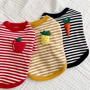Sudadera Cómoda a Rayas para Mascotas Mezcla de Algodón Suave Sudadera con Capucha para Perros y Gatos con Decoración de Frutas para Cachorros en Otoño Invierno