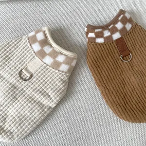 Thickened Pet Dog Vest With Traction D-Ring Autumn Winter Warm Dog Clothes Waffle Quilted Padded Jacket For Small Dogs Cats