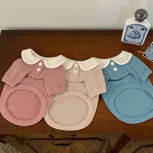 Camiseta de Capa Base para Mascotas Estilo Francés Dulce Ropa de Punto para Perro Gato Con Cuello Peter Pan Otoño Invierno