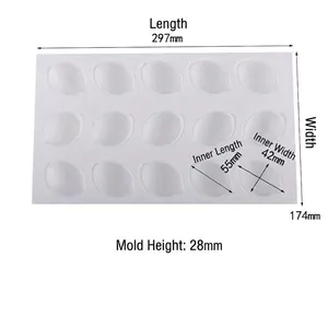 Detail view of 15-cavity lemon silicone mold with precise dimensions 297x174x28mm