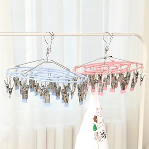 Tendedero duradero de acero inoxidable con 24 pinzas para secar calcetines y ropa interior