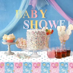 Tischdecke für Gender-Reveal-Partys mit rosa und blauen Ballons und 'Boy or Girl' Text