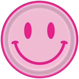 Piatto di carta rosa con simpatico motivo a faccina per feste di compleanno per bambini