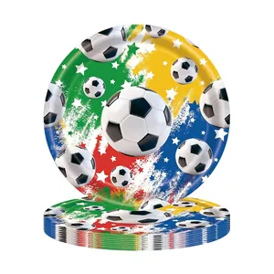 Assiettes jetables thème football avec graffiti coloré et étoiles pour décoration de fête