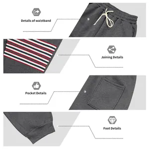 Gedetailleerde close-ups van de zware fleece joggingbroek voor heren met vier strepen