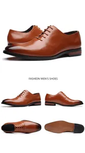 Vues multiples de chaussures de ville marron à bout pointu pour hommes en similicuir.