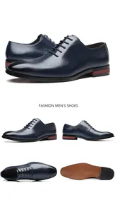Vue détaillée des richelieus en cuir bleu marine montrant un style professionnel multi-angles