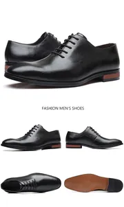 Vues détaillées de chaussures de ville en cuir noir pour hommes au design pointu chic.