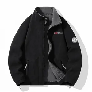 Men Thickened Double Sided Fleece Jacket Stand Collar Full Zipper Warm Windproof Outdoor Sport Casual Top Norway Style