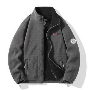 Men's heavyweight double-sided polar fleece jacket with warm stand collar in grey