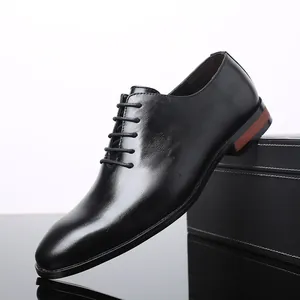 Chaussures en Cuir Men Business Casual Bout Pointu Style Britannique Lacets Chaussures de Bureau Formelles Respirant Antidérapant