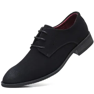 Elegant men's black suede oxford casual shoes with lace-up design for daily wear