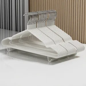 Heavy-duty white non-slip plastic coated clothes hangers with hooks for adult garments
