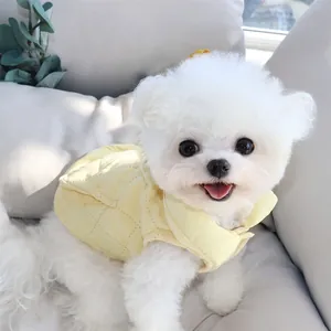 Pet Dog Winter Warm Quilted Cotton Vest With Harness D-Ring Diamond Pattern Jacket Coat For Small Dogs Puppy Apparel