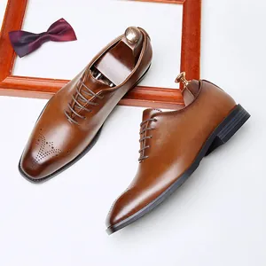 Men's British Style Brogue Oxford Shoes Square Toe Business Formal Dress Shoes Microfiber Leather Wedding Office Shoes
