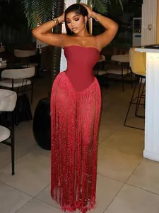Body Sexy da Donna con Frange Top a Tubo Senza Spalline Schiena Scoperta Vita Alta Vestibilità Aderente Streetwear Festa