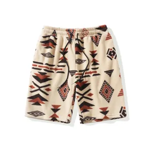 Weiche Fleece-Shorts mit ethnischem Stammes-Geometriemuster und schwarzem Kordelzug