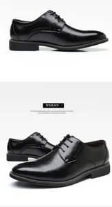 High-quality black men's formal business dress shoes featuring elegant lace-up design