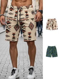 Heren Casual Dikke Fleece Etnische Geometrische Patroon Bedrukte Shorts Trekkoord Elastische Taille Warme Retro Shorts