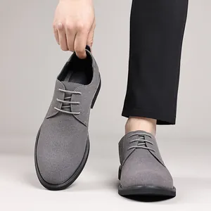 Detailed view of stylish grey suede British style casual oxford shoes for men