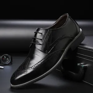 Men's Business Dress Shoes Brogue Carving PU Leather Lace-Up Oxford Shoes Non-Slip Height Increasing Formal Shoes For Banquet Daily