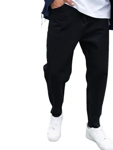Jeans Slim Straight da Uomo Pantaloni in Denim Elasticizzato Casual Tinta Unita Lavato Con Tasche Vita Media Pantaloni Uso Quotidiano