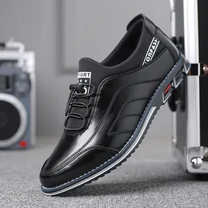 Elegant black men's casual leather shoes with soft sole and stylish sport detail